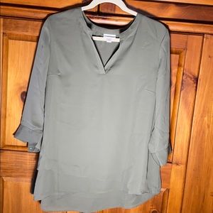 J. Jill Army Green V Neck Blouse